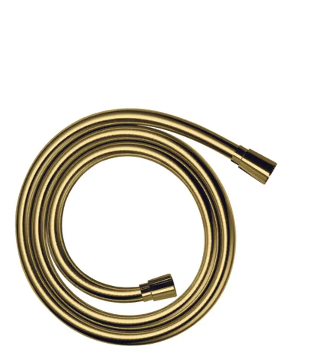 Hansgrohe Brauseschlauch in Goldoptik, spiralförmig gewickelt, mit zwei Anschlussenden. Ideal für Duschinstallationen.